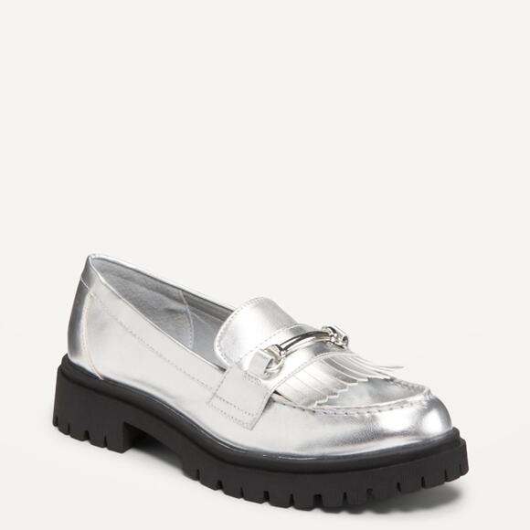 Old Navy silver Faux Leather Chunky Heel Loafers - Picture 4 of 8